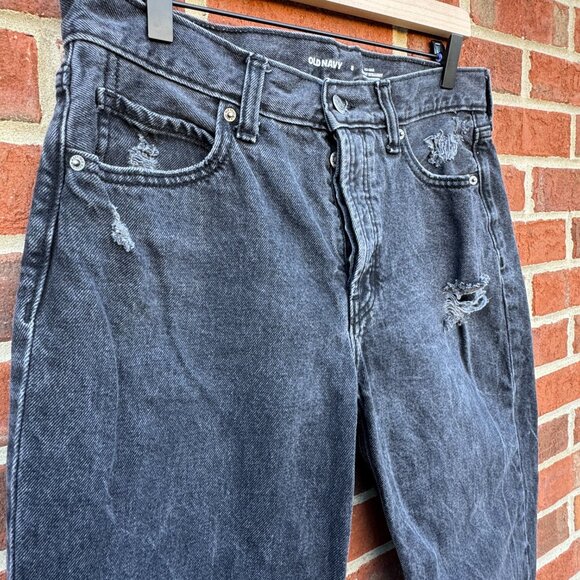 Old Navy Jeans Size 8 Black Button Fly High Rise Slouchy Straight  Distressed - Picture 3 of 12